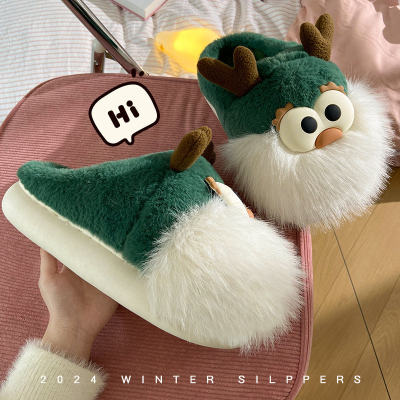 Cute Cartoon Christmas Deer Cotton Shoes Winter Indoor Floor Home Slippers Half-covered Heel Warm Plush Shoes Women Cute Cartoon Christmas Deer Cotton Shoes Winter Indoor Floor Home Slippers Half-covered Heel Warm Plush Shoes Women
